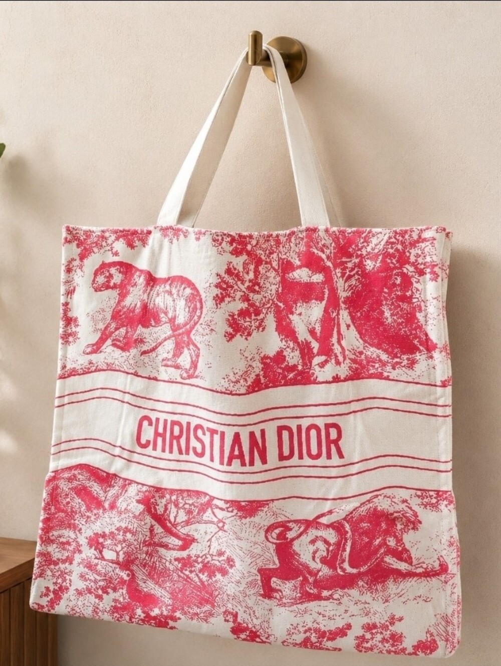 Dior Dioriviera Deep Red Cotton Linen Tote NEW